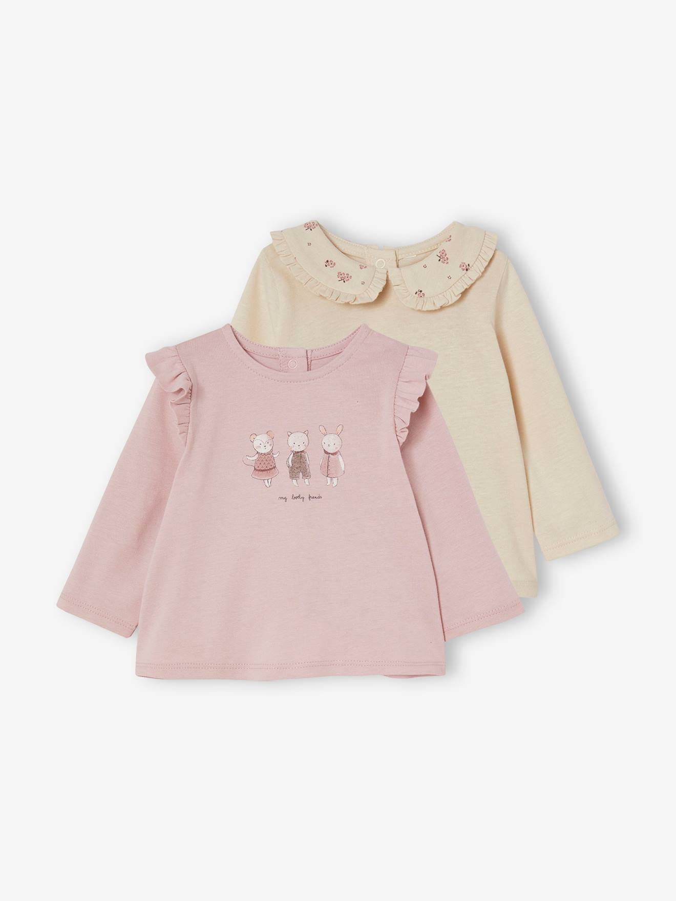 Vertbaudet 2er-Pack Baby Shirts mit Volants Oeko-Tex