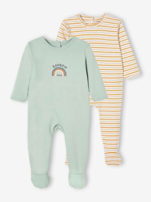 Vertbaudet 2er-Pack Jungen Baby Strampler mit Regenbogen Oeko-Tex