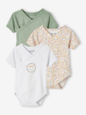 Vertbaudet 3er-Pack Baby Kurzarmbodys mit Blumen Oeko-Tex