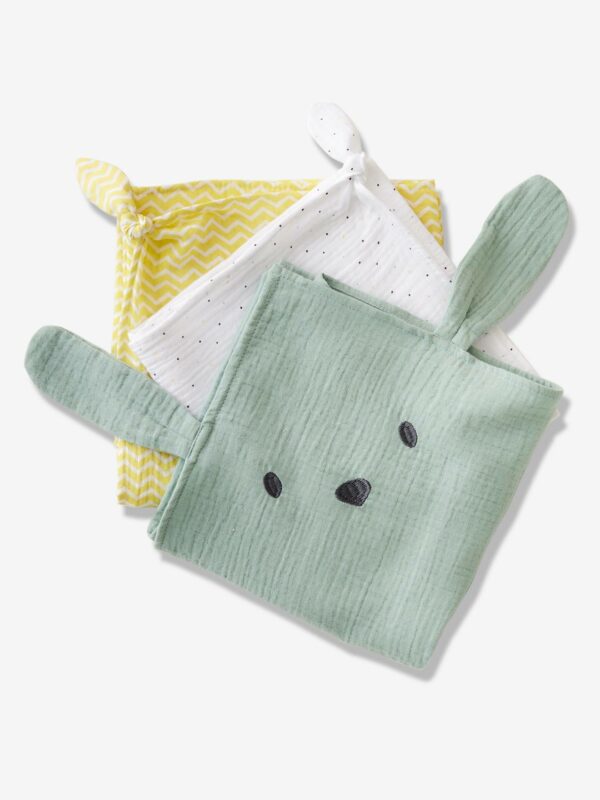 Vertbaudet 3er-Pack Baby Wickeltücher „Green Rabbit“ Oeko-Tex
