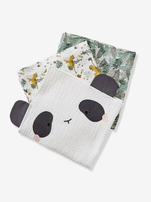 Vertbaudet 3er-Pack Baby Wickeltücher „Pandafreunde“