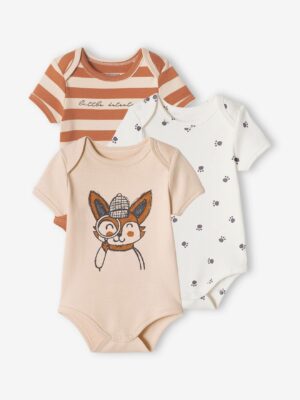 Vertbaudet 3er-Pack kurzärmelige Baby Bodys mit Fuchs Oeko-Tex pulver