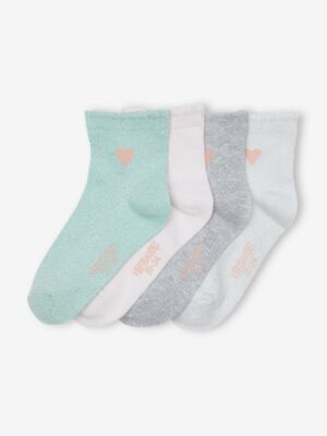 Vertbaudet 4er-Pack Mädchen Socken mit Glitzerherz Oeko-Tex