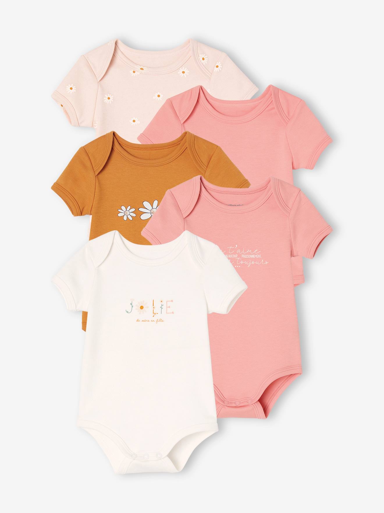 Vertbaudet 5er-Pack Baby Schlupf-Bodys Oeko-Tex hell