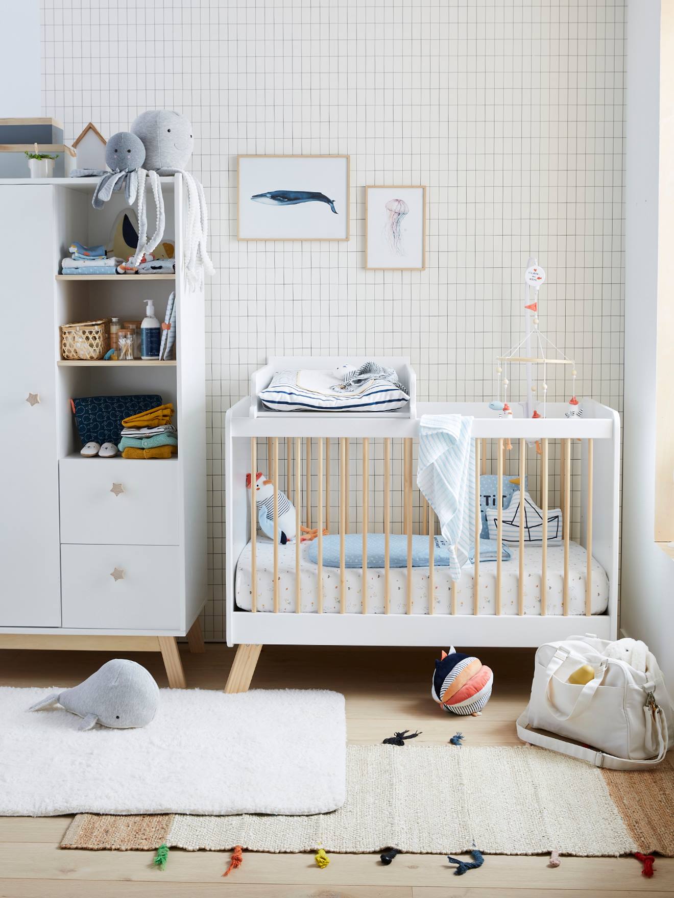 Vertbaudet Baby Gitterbett „Großer Bär“ mit verstellbarem Bettboden