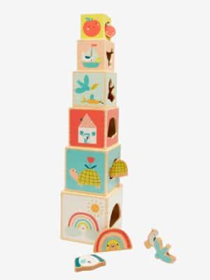 Vertbaudet Baby Stapelturm mit Steckspiel „Tansania“ aus Holz FSC