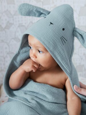 Vertbaudet Bio-Kollektion: Baby Kapuzenbadetuch & Waschhandschuh