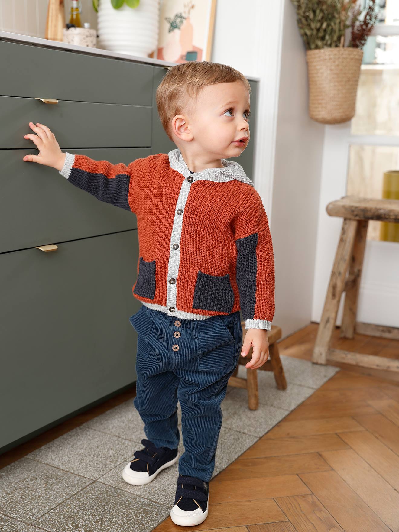 Vertbaudet Jungen Baby Cardigan mit Kapuze