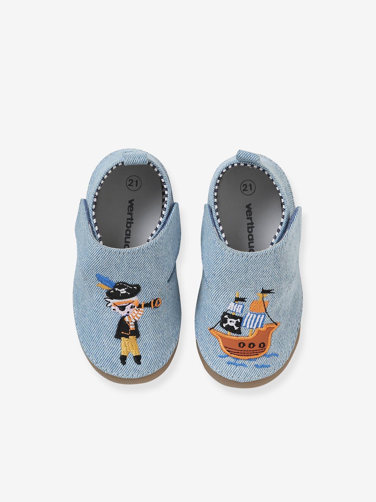 Vertbaudet Jungen Baby Hausschuhe aus Denim