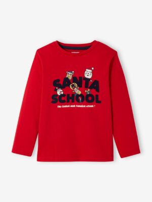 Vertbaudet Jungen Weihnachts-Shirt mit Print „Santa School“