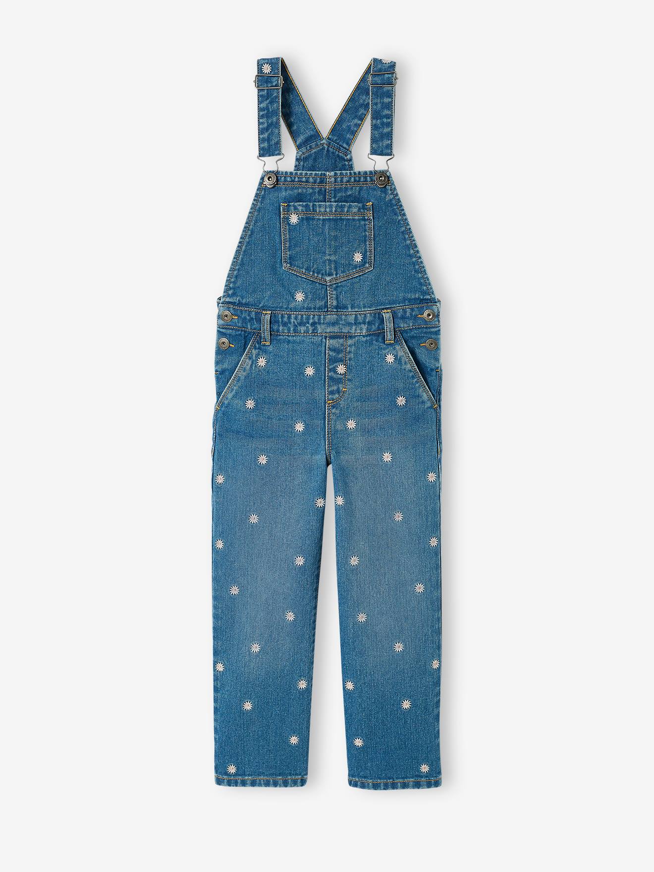 Vertbaudet Mädchen Jeans-Latzhose mit weitem Bein