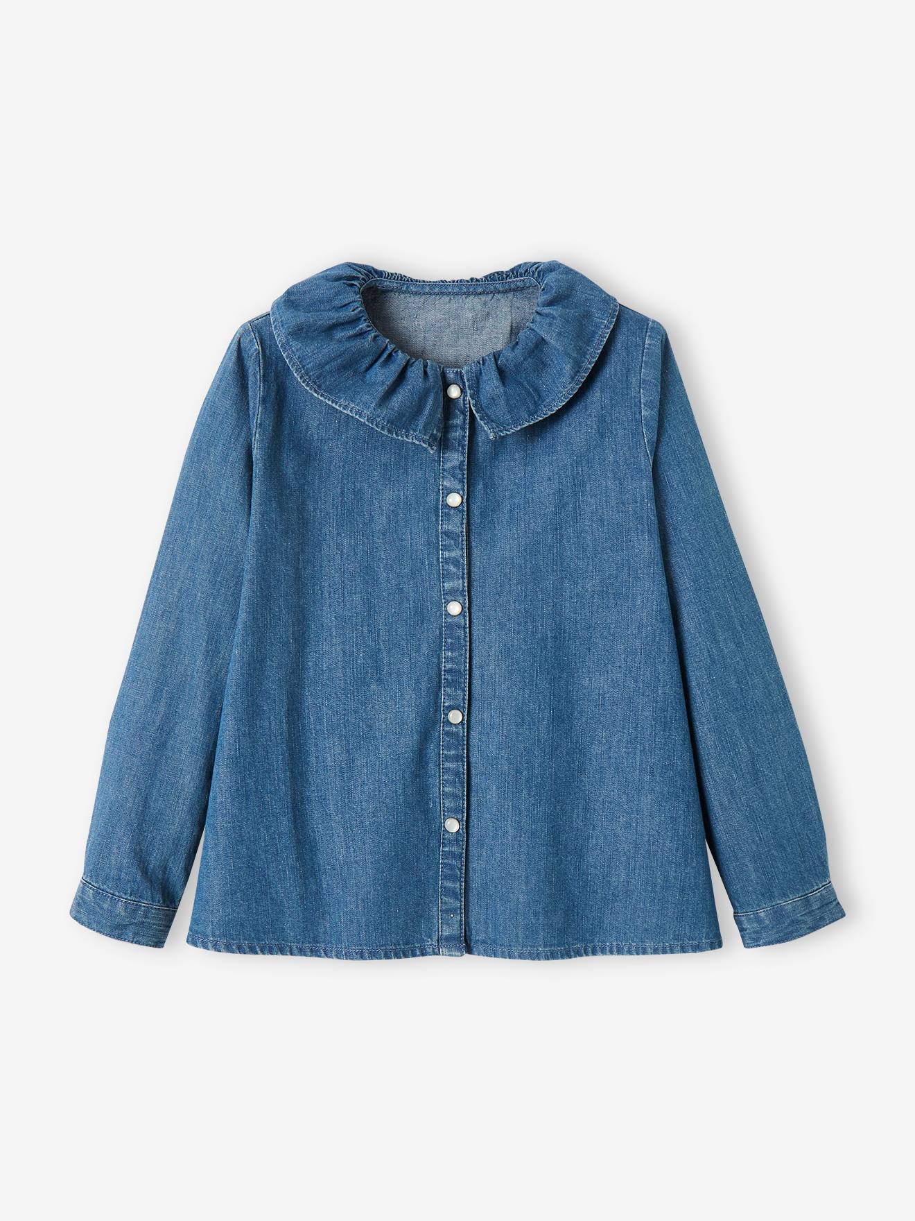 Vertbaudet Mädchen Jeansbluse mit Rüschenkragen