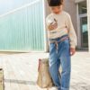 Vertbaudet Mädchen Paperbag-Jeans mit Blumen-Gürtel