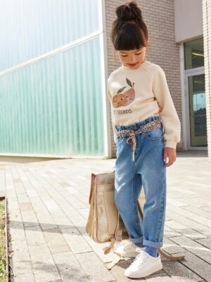 Vertbaudet Mädchen Paperbag-Jeans mit Blumen-Gürtel
