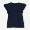 Vertbaudet Mädchen T-Shirt mit Volantärmeln und Lochstickerei Oeko-Tex