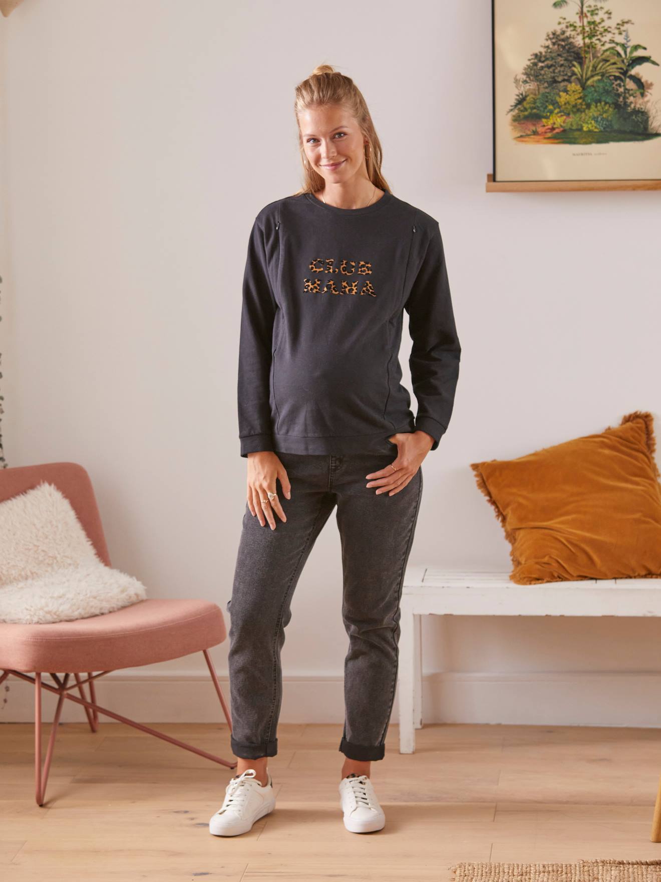 Vertbaudet Sweatshirt mit Messageprint für Schwangerschaft & Stillzeit