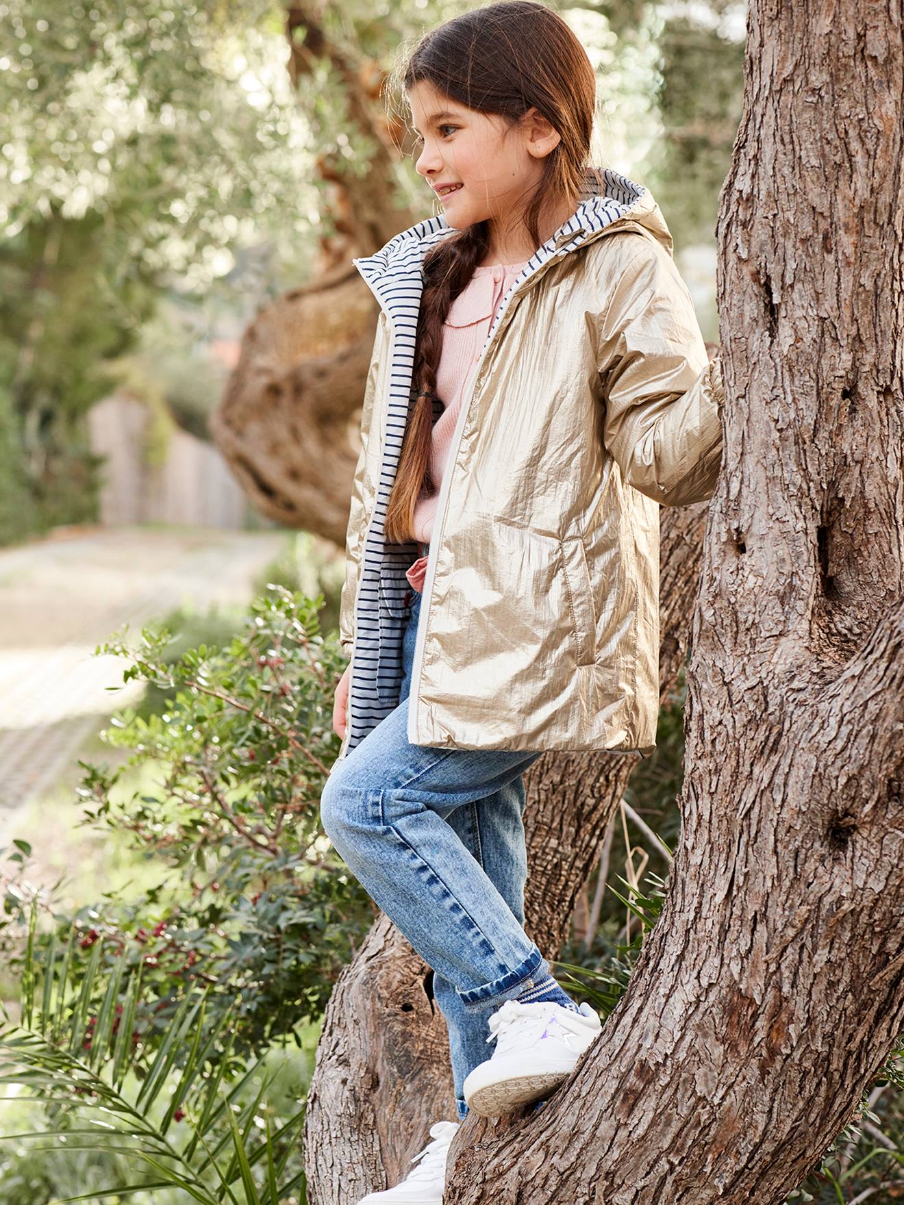 Vertbaudet Wendbare Mädchen Regenjacke mit Wattierung aus Recycling-Polyester